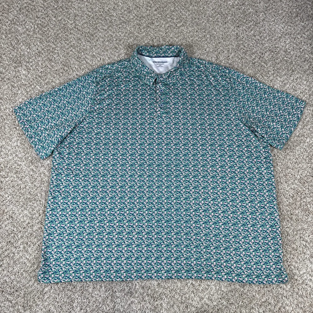 Johnston & Murphy Polo Shirt Mens XXXL Green Floral Short Sleeve Performance